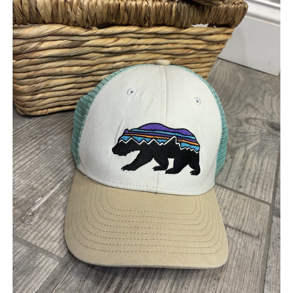 Patagonia Fitz Roy Bear Trucker Kid’s Hat - Teal & Tan Mesh Snapback